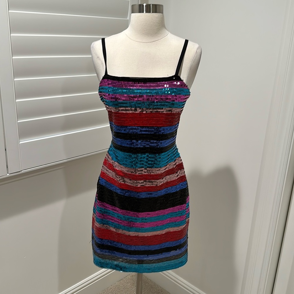 Wayf sequin striped dress, size S